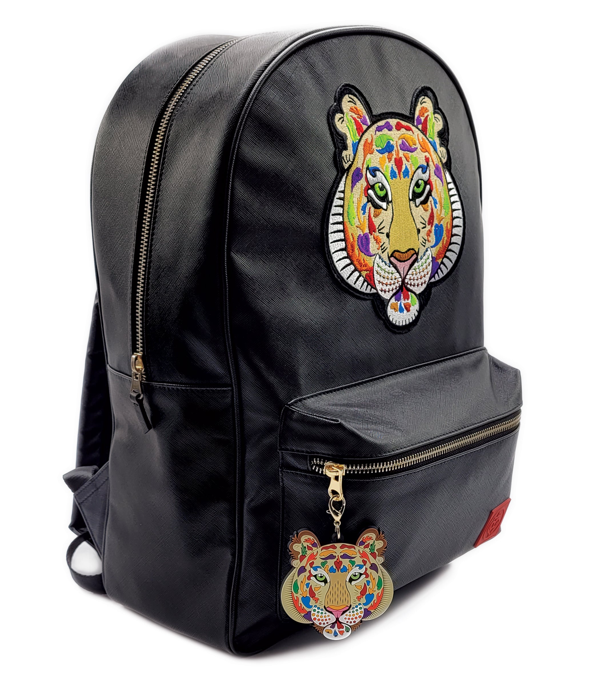 asos backpack in black faux leather with tiger embroidery Tiger Designer Backpack