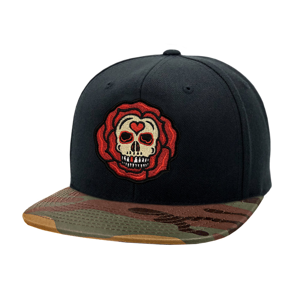 Rose Skull Camo & Black Snapback